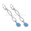 Blue Onyx Dangle & Drop Earring and Unique Design on 925 Sterling Silver